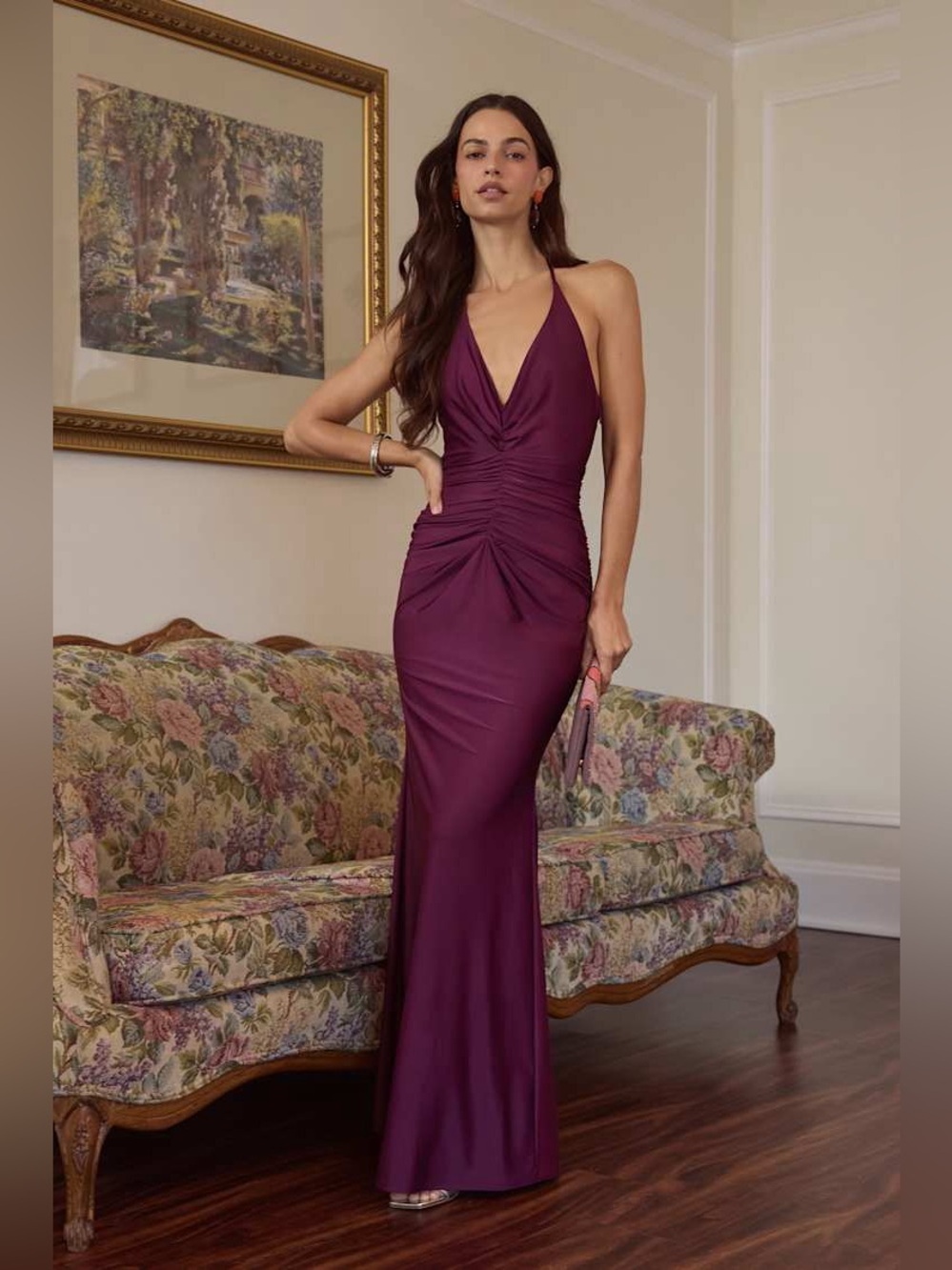 Lulus Zaniya Plum Ruched Halter Maxi Dress - Picture 7 of 11